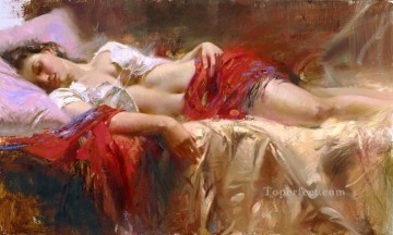 女性 Painting - 安らかなピノ・ダエニの美しい女性